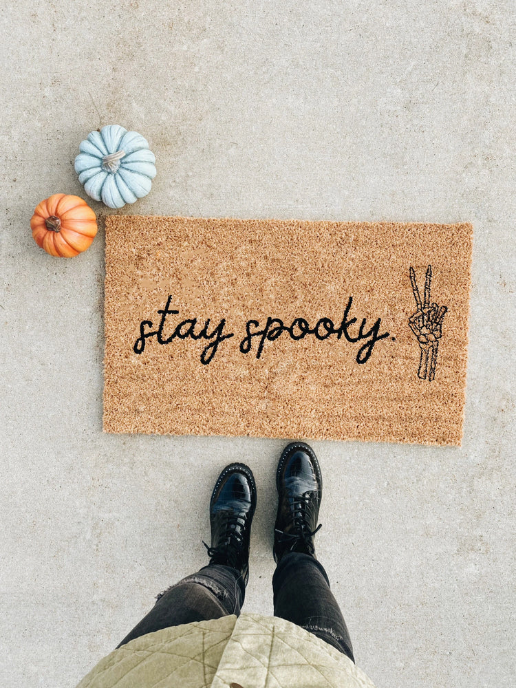 Stay Spooky Skeleton Peace Sign Doormat